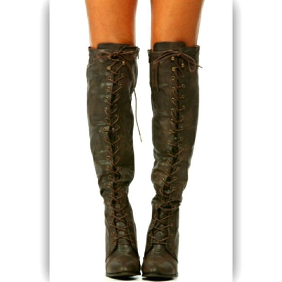⚜(1 SZ10)LEFT. HEEL LACE UP KNEE HIGH BOOTS - Picture 3 of 4